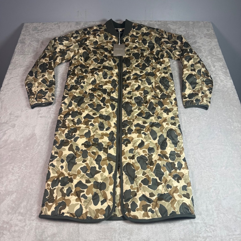 NWT Everlane ReNew Long Liner Camo Quilted Jacket XS Zip Front Pockets Packable - Picture 3 of 9
